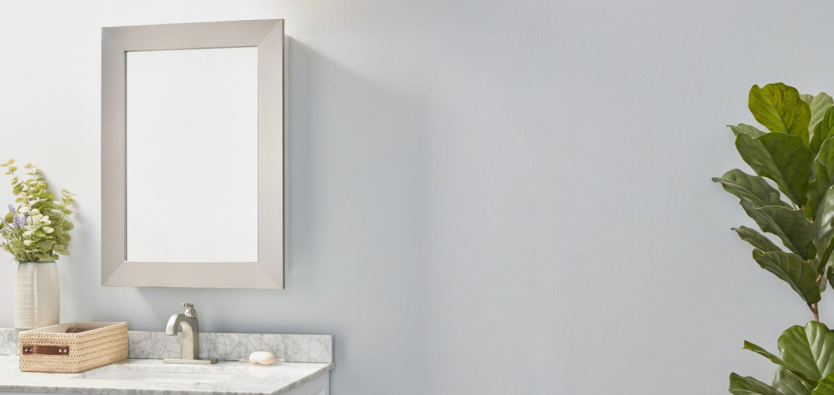 Style Selections 22.5-in x 30.5-in Surface/Recessed Mount Brushed Nickel Mirrored Soft Close Medicine Cabinet