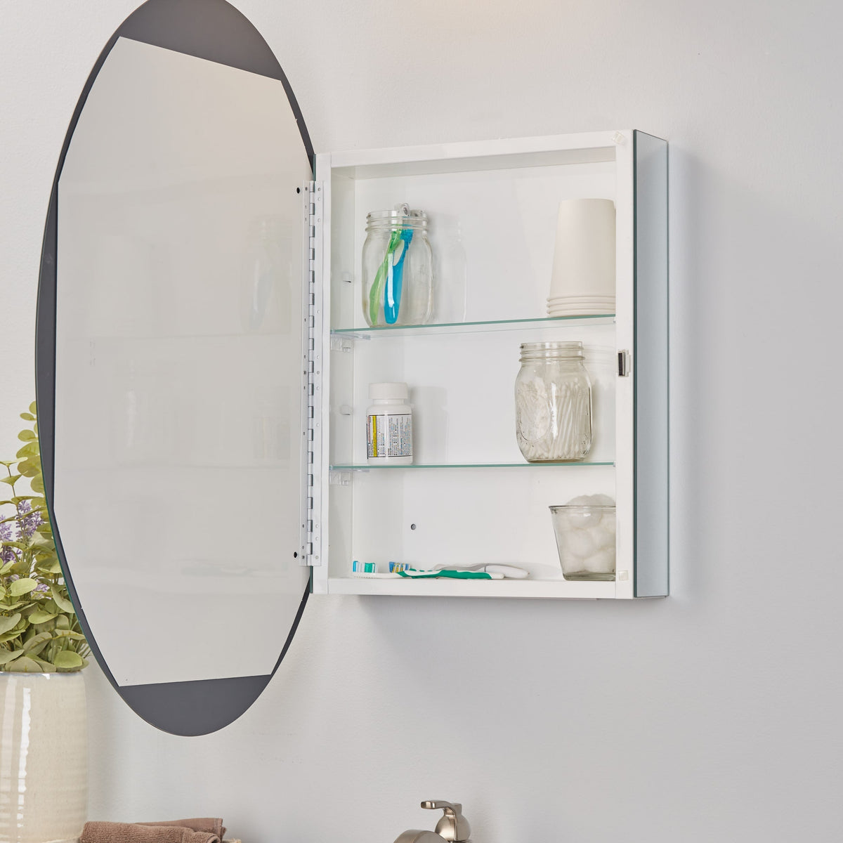 allen + roth 21-in x 31-in Surface Mount Frameless Mirrored Oval Medicine Cabinet