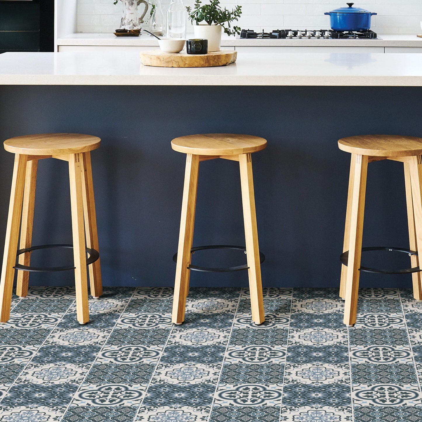FloorPops Blue 12-in x 12-in Water-Resistant Peel and Stick Vinyl Tile Flooring, 20-sq ft Carton