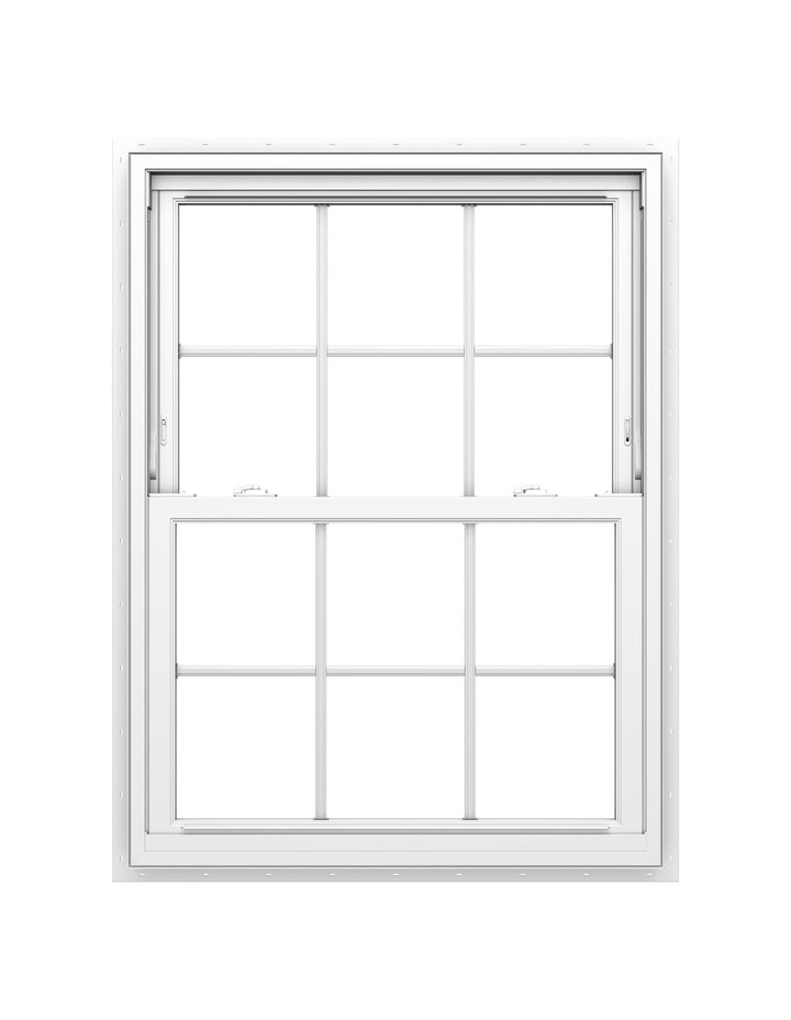 Pella 150 Series New Construction 31-1/2-in x 53-1/2-in White Vinyl Low-E Argon Double-Hung Window with Grids, Full Screen Included