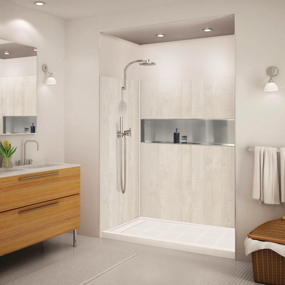 Expressions 32 in. x 60 in. x 72 in. 3-Piece Easy Up Adhesive Alcove Shower Wall Surround in White - Super Arbor