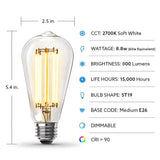 Feit Electric 60-Watt Equivalent ST19 Dimmable LED Clear Glass Vintage Edison Light Bulb With Straight Filament Soft White (4-Pack)