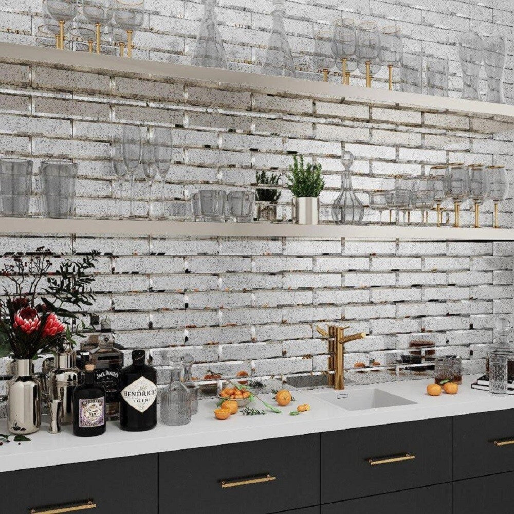 Apollo Tile Silver 3-in x 12-in Glossy Glass Brick Wall Tile (5-sq. ft/ Carton)