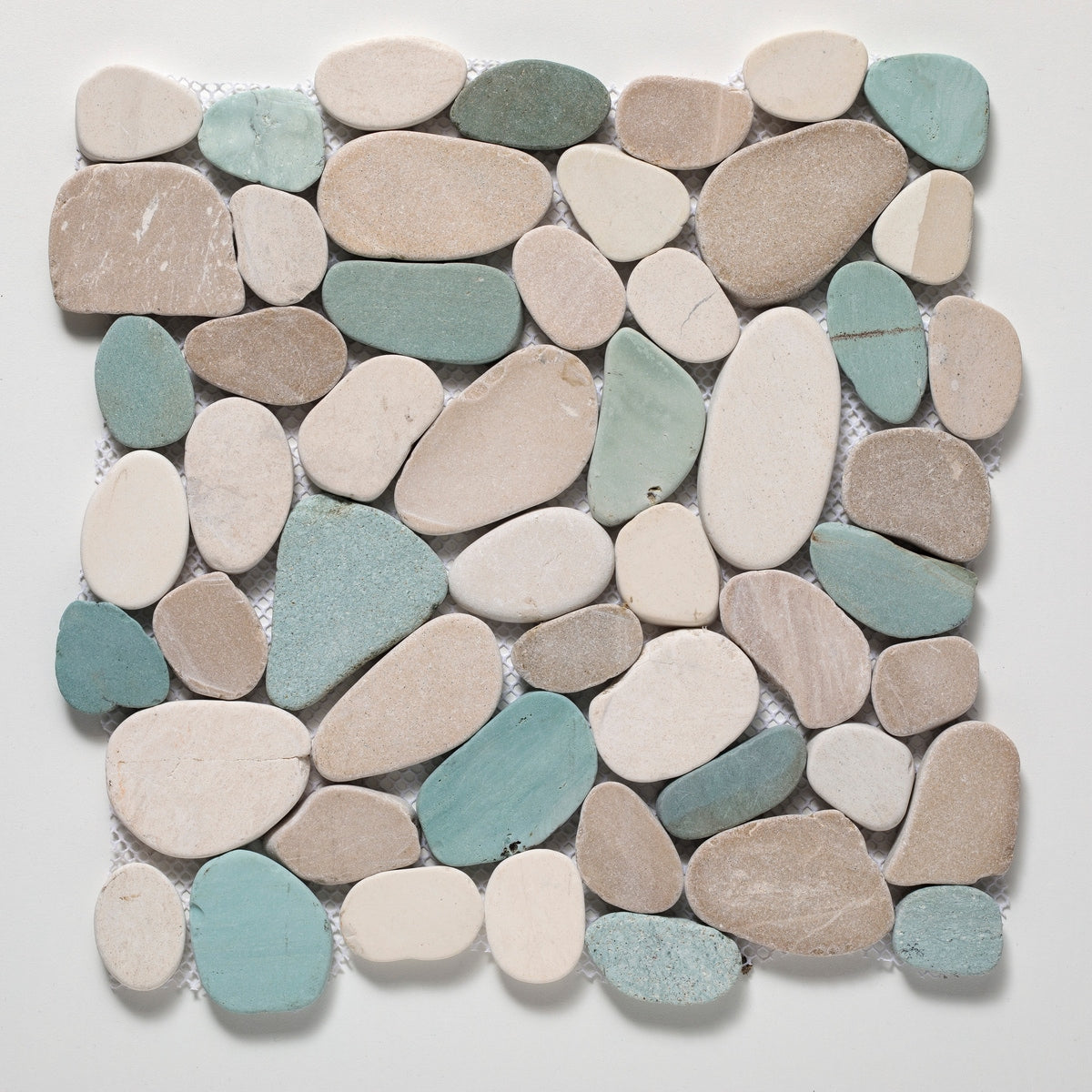 CRUZ BAY STUDIO Sliced Pebble Green/Tan/White 12-in x 12-in Honed Natural stone Quartz Pebble Mosaic Floor and Wall Tile product image