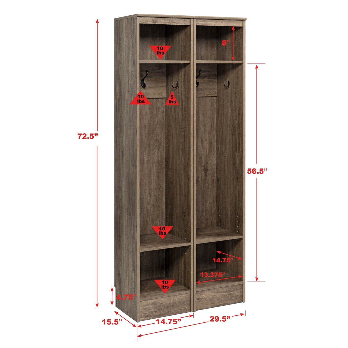 Prepac Entryway Modern 29.5-in Drifted Gray Composite Hall Tree