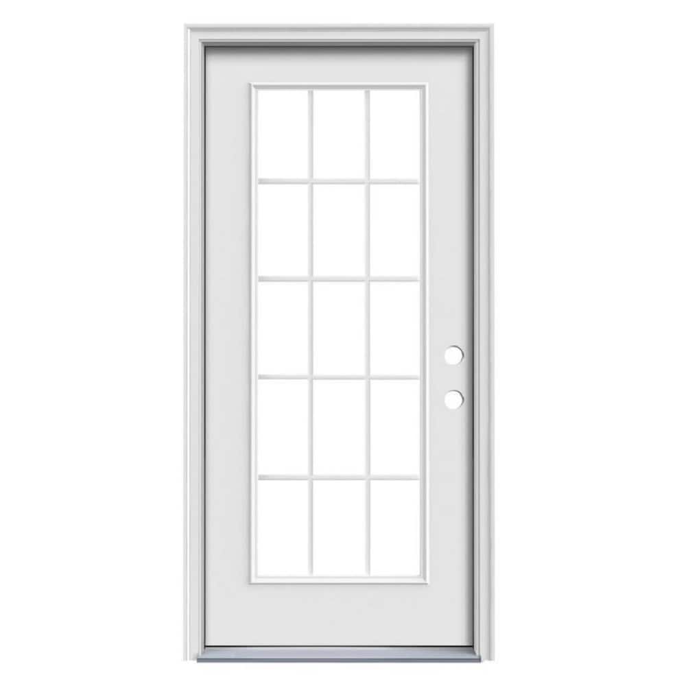 Therma-Tru Benchmark Doors 36-in x 80-in Steel Full Lite Left-Hand Inswing Ready-to-Paint Unfinished Prehung Single Front Door with Brickmould and Internal Blinds