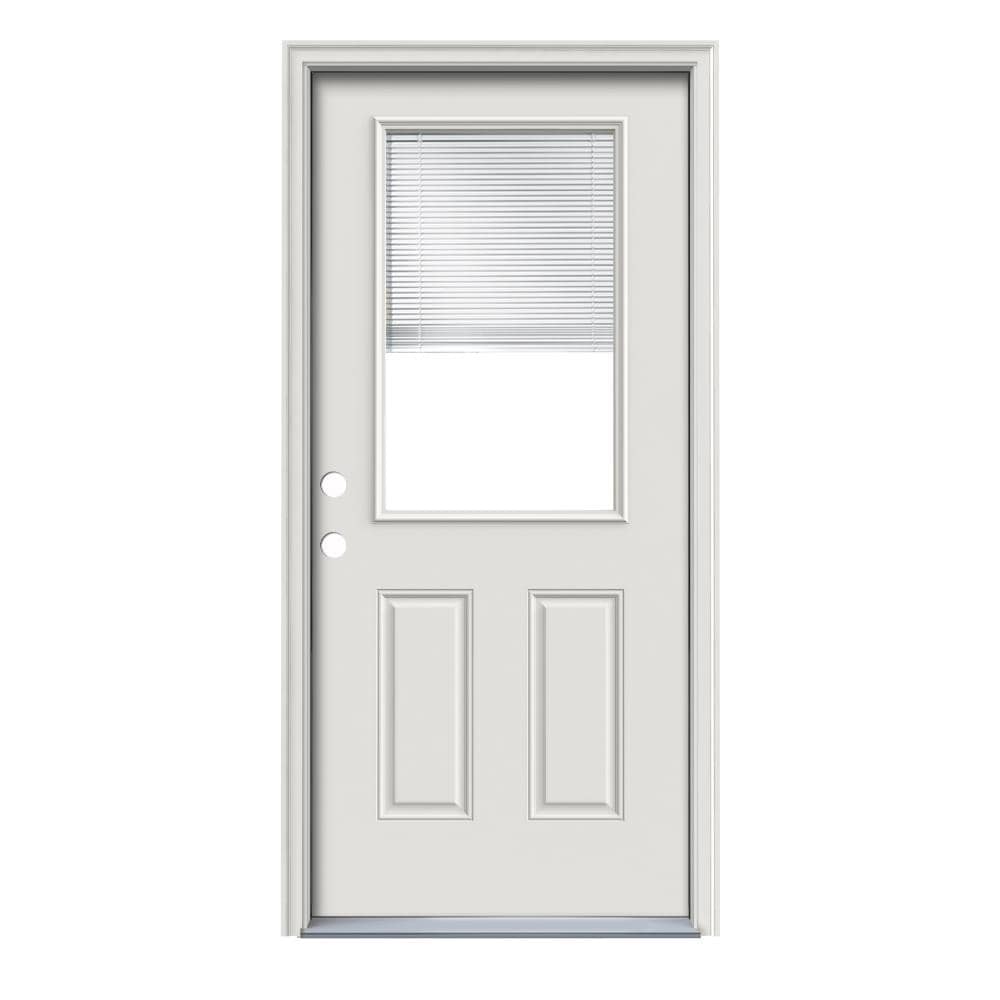 Therma-Tru Benchmark Doors 32-in x 80-in Steel Half Lite Right-Hand Inswing Ready-to-Paint Unfinished Prehung Single Front Door with Brickmould