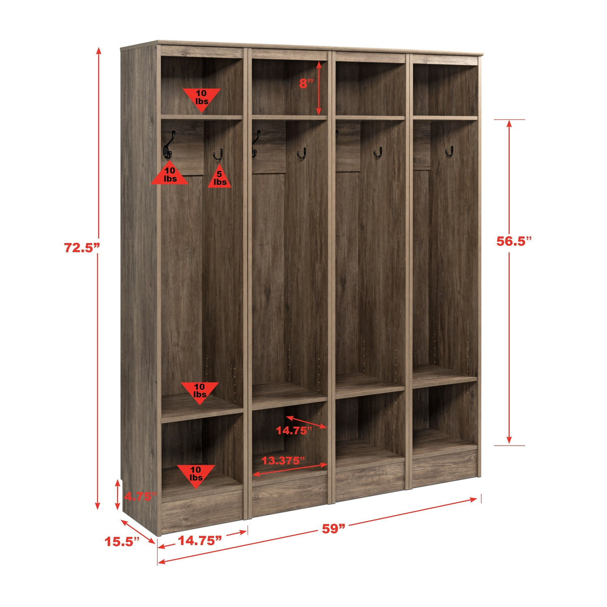 Prepac Entryway Modern 59-in Drifted Gray Composite Hall Tree