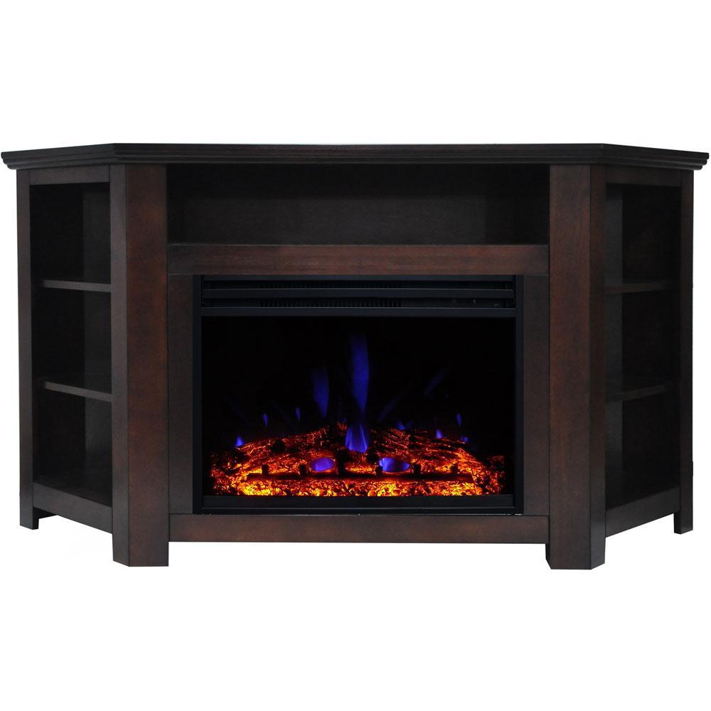 Stratford 59 in. Electric Fireplace Heater TV Stand in Mahogany Corner Enhanced Display, and Remote - Super Arbor