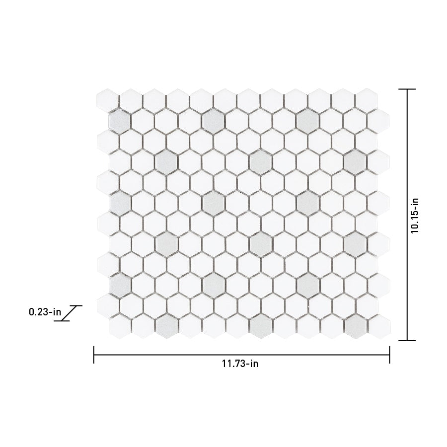 Satori Hudson Brilliant White and Gray 10-in x 12-in Matte Porcelain Hexagon Mosaic Floor and Wall Tile (0.82-sq. ft/ Piece)