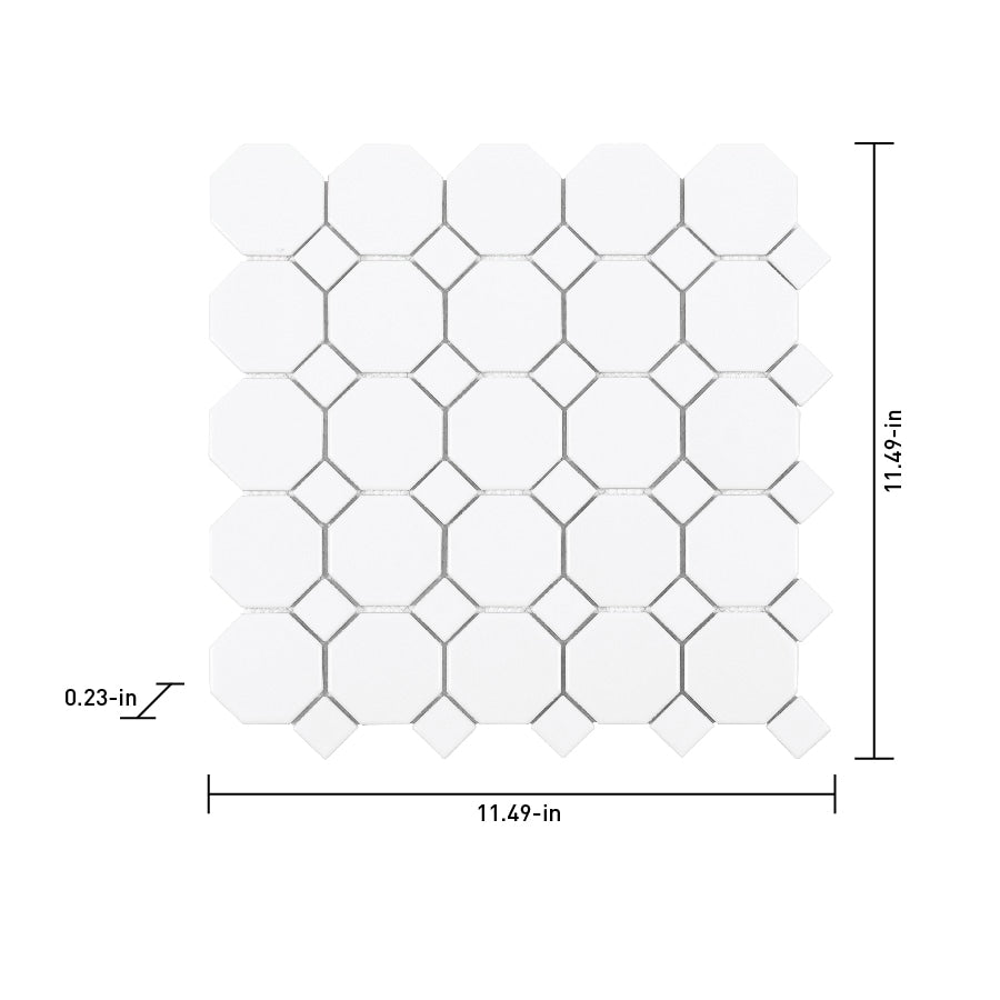 Satori Hudson Brilliant White Bistro 12-in x 12-in Matte Porcelain Mosaic Wall Tile