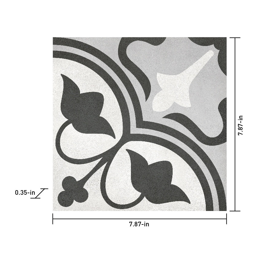 Satori Nouveau Flora Deco 8-in x 8-in Matte Porcelain Encaustic Floor and Wall Tile (0.43-sq. ft/ Piece)