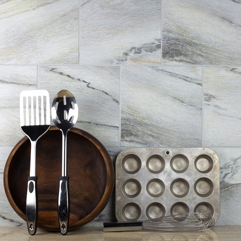 Abolos Large Format Square Taupe 8-in x 8-in Matte Glass Wood look Wall Tile product image