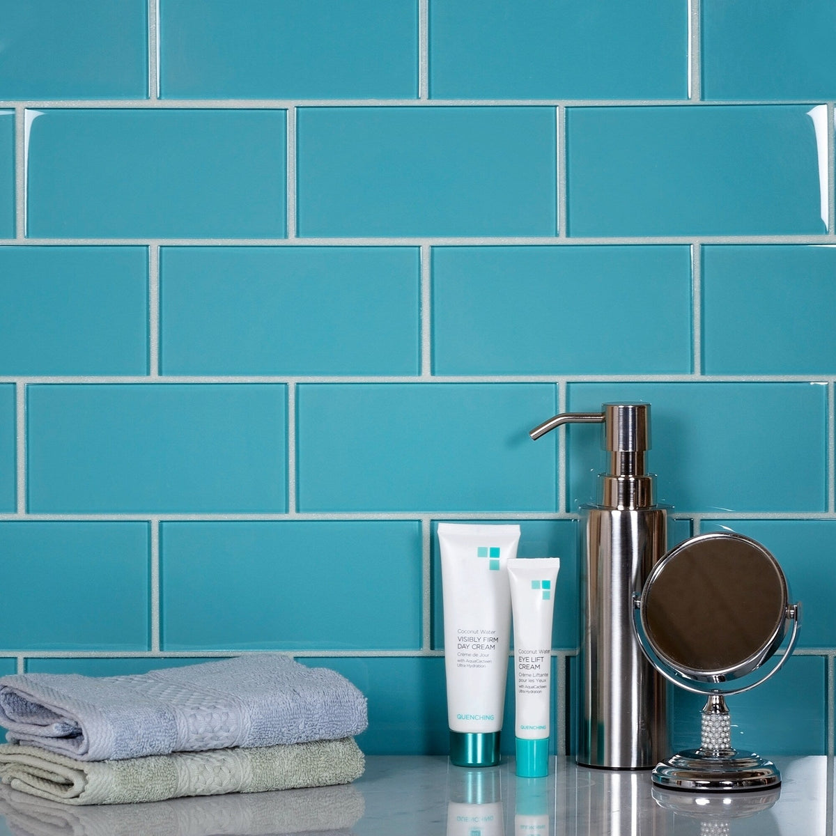 Apollo Tile (Sample) Blue 3-in x 6-in Polished Glass Brick Subway Floor and Wall Tile