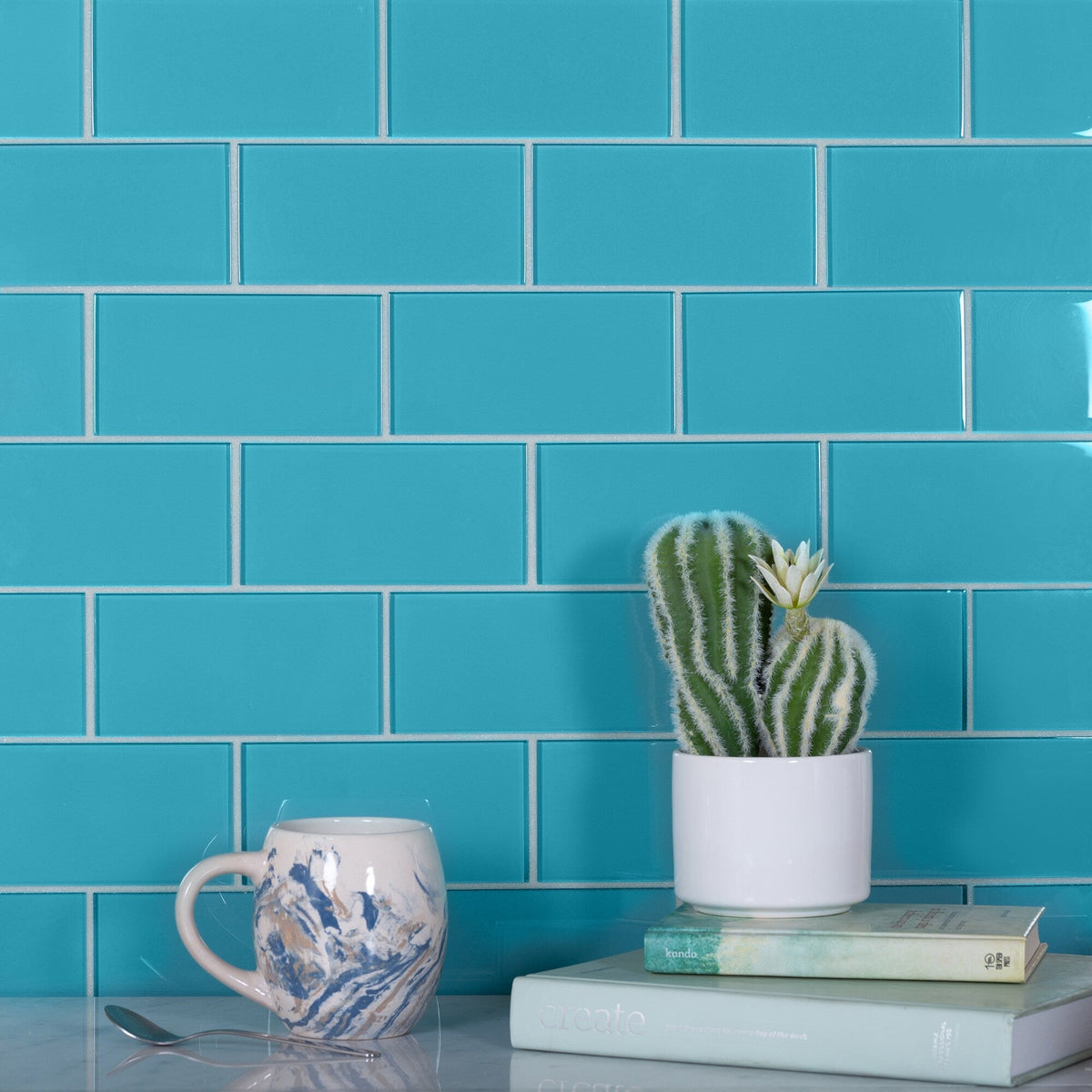 Apollo Tile (Sample) Blue 3-in x 6-in Polished Glass Brick Subway Floor and Wall Tile