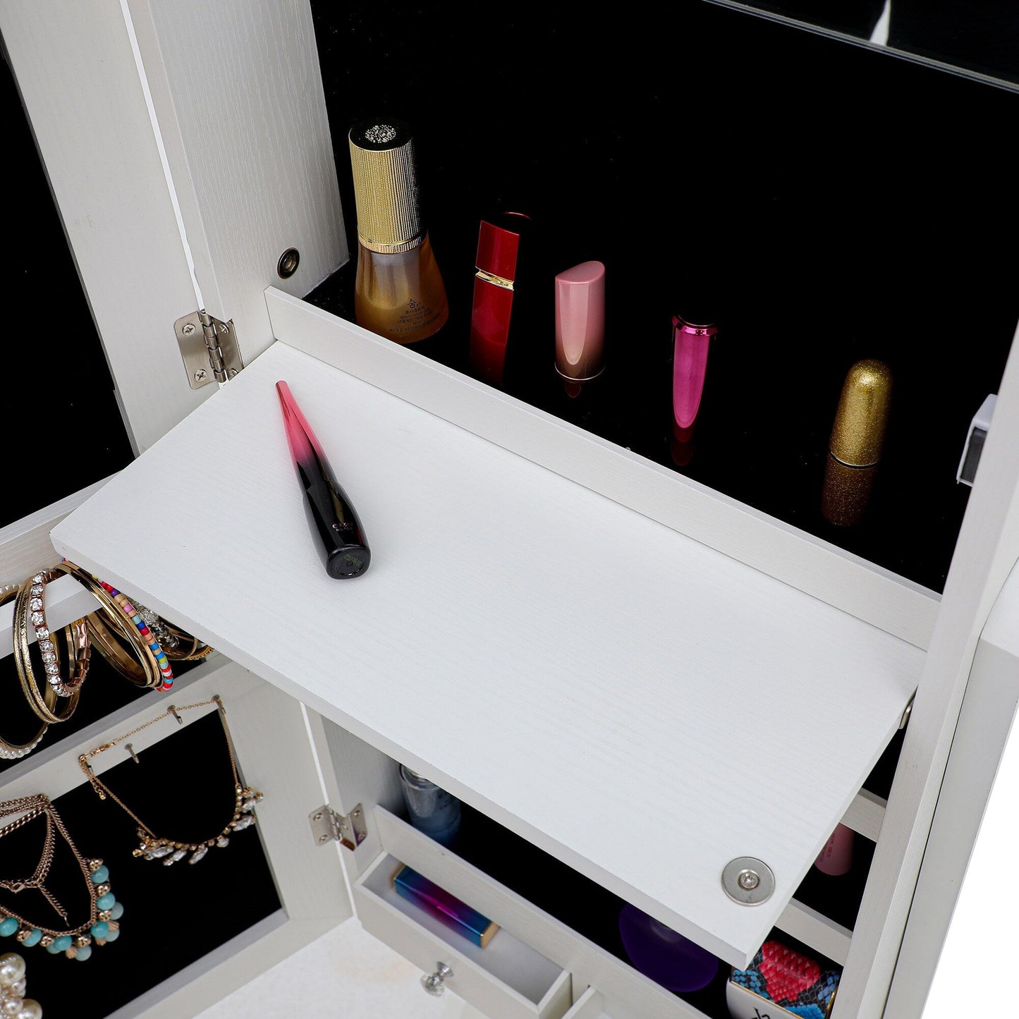 GZMR Jewelry Storage Mirror Cabinet White Jewelry Armoire