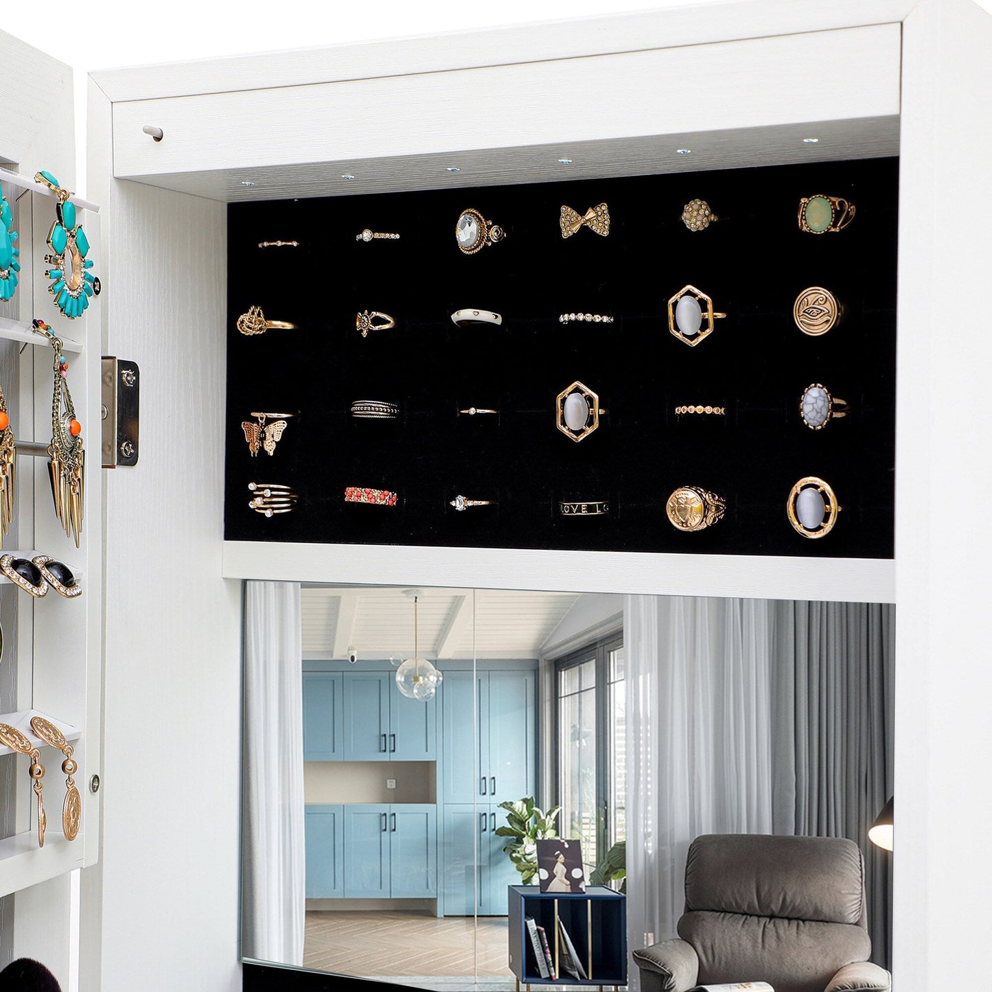GZMR Jewelry Storage Mirror Cabinet White Jewelry Armoire