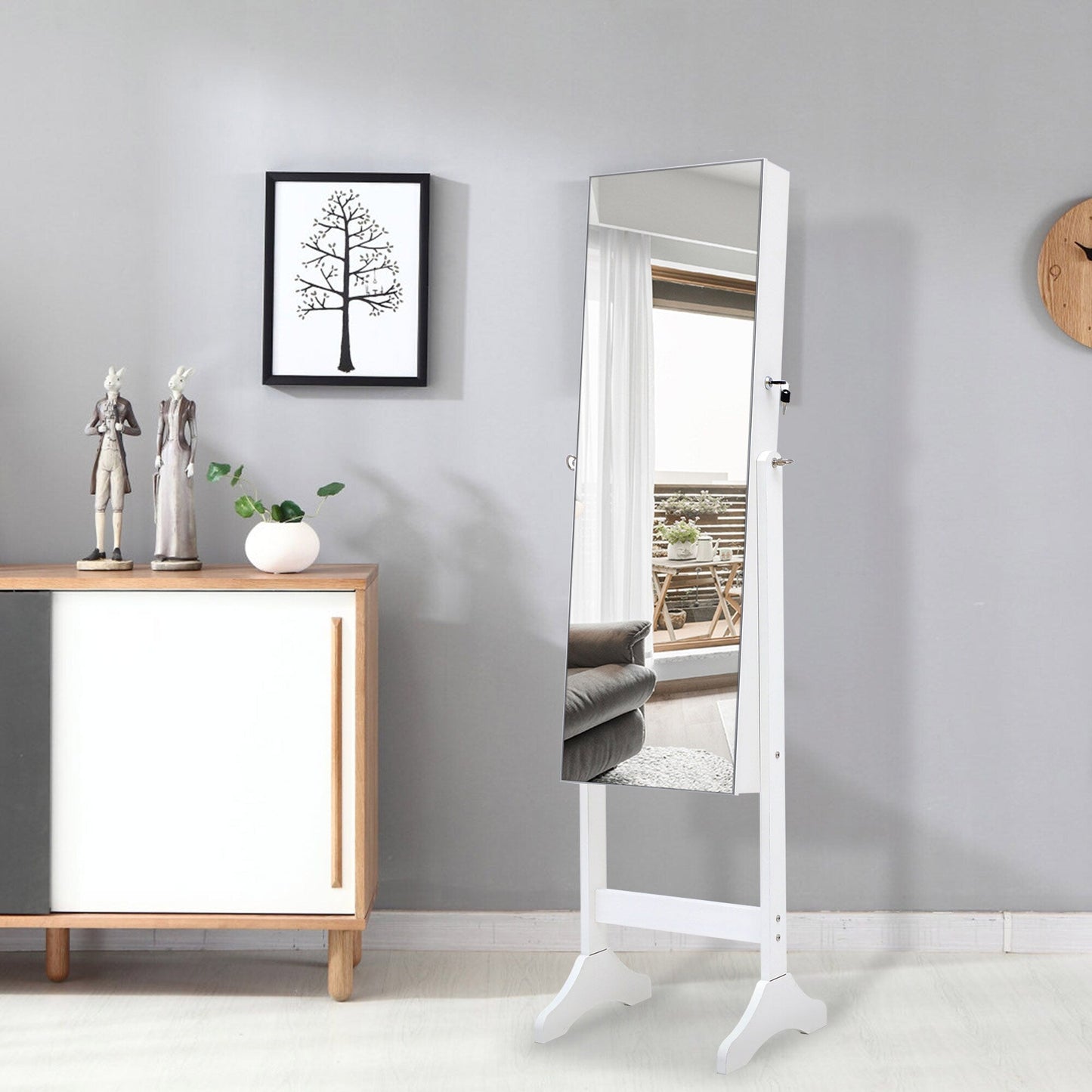 GZMR Jewelry Storage Mirror Cabinet White Jewelry Armoire