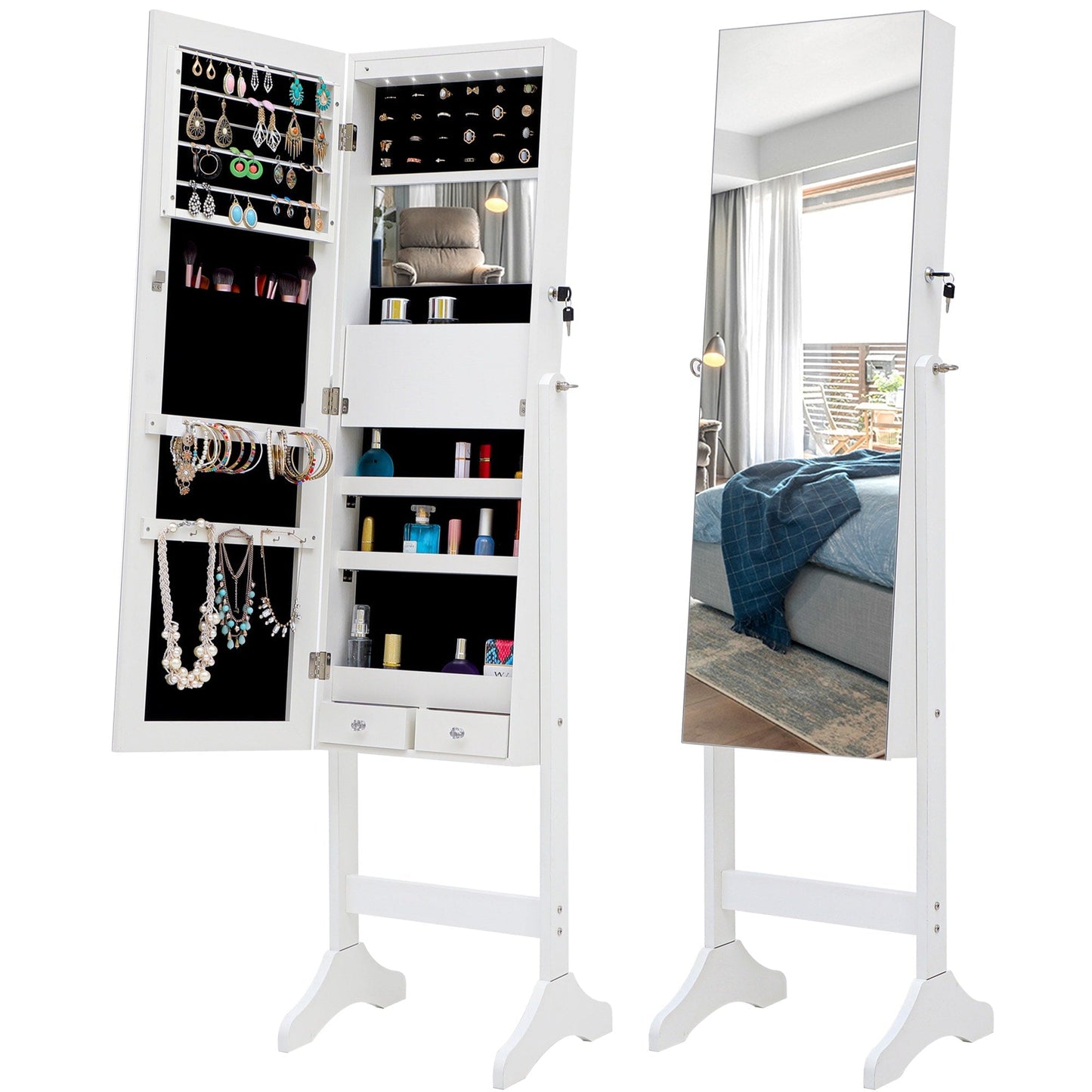 GZMR Jewelry Storage Mirror Cabinet White Jewelry Armoire