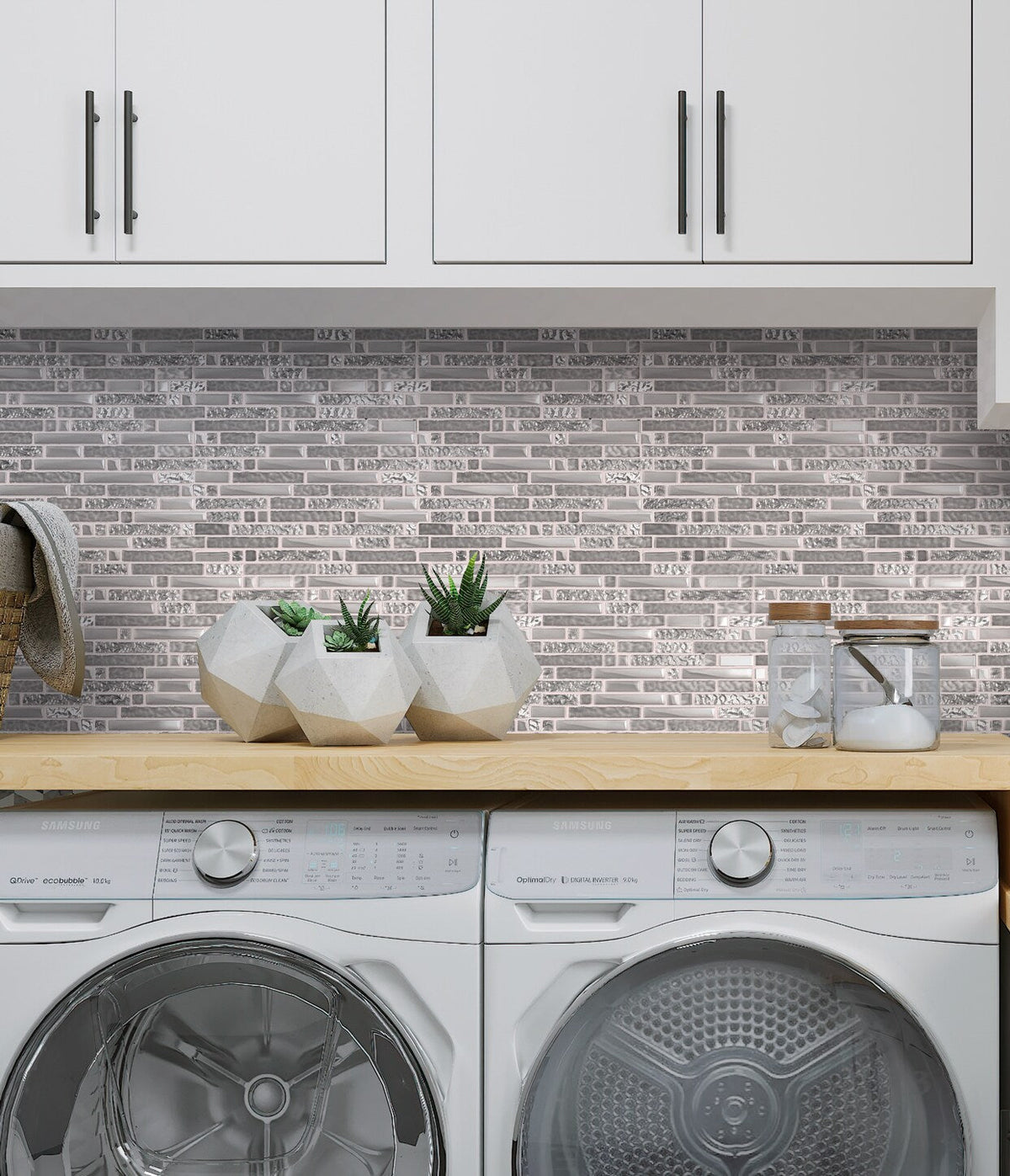 Apollo Tile Waterfall Gray and Silver 12-in x 12-in Multi-finish Glass Linear Patterned Floor and Wall Tile (4.79-sq. ft/ Carton)