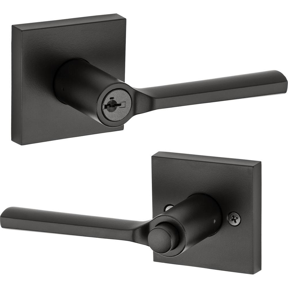Lisbon Iron Black Square Exterior Entry Door Lever featuring SmartKey Security - Super Arbor