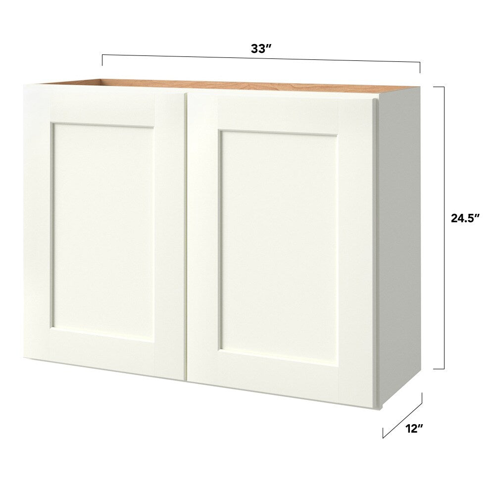 allen + roth Aveley 33-in W x 24.5-in H x 12-in D Linen Wall Fully Assembled Cabinet (Flat Panel Shaker Door Style)