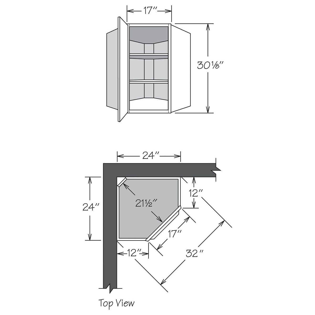 allen + roth Stonewall 24-in W x 30.125-in H x 20-in D Stone Diagonal Corner Wall Fully Assembled Cabinet (Flat Panel Shaker Style)