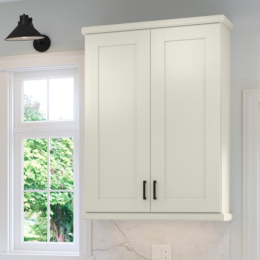 allen + roth Aveley 30-in W x 36.125-in H x 12-in D Linen Wall Fully Assembled Cabinet (Flat Panel Shaker Door Style)