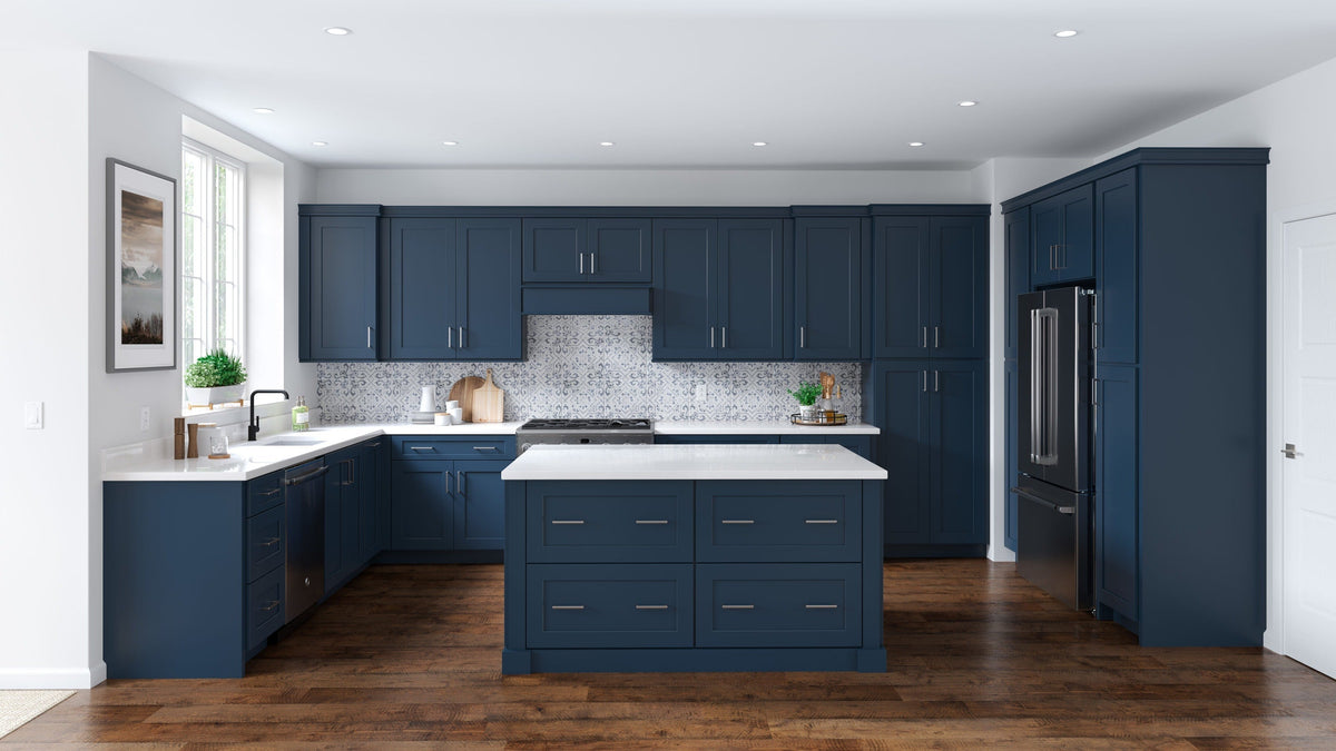 allen + roth Port 24-in W x 36.125-in H x 12-in D Navy Diagonal Corner Wall Fully Assembled Cabinet (Flat Panel Shaker Style)