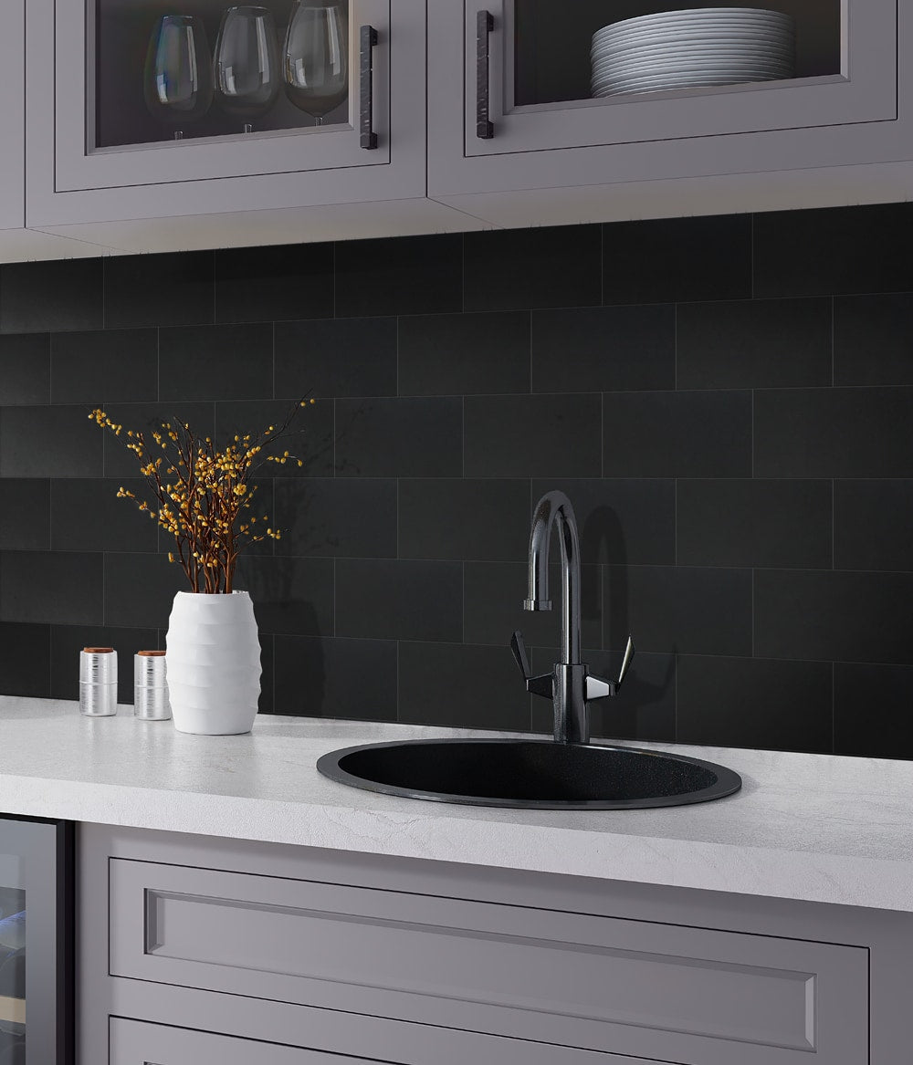 Apollo Tile (Sample) Floor and Wall Tile Eastern Black 3-in x 6-in Honed Marble Subway Floor and Wall Tile