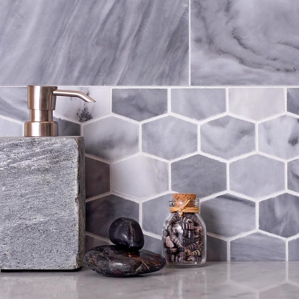Apollo Tile (Sample) Floor and Wall Tile Gray 4-in x 4-in Polished Marble Honeycomb Patterned Floor and Wall Tile