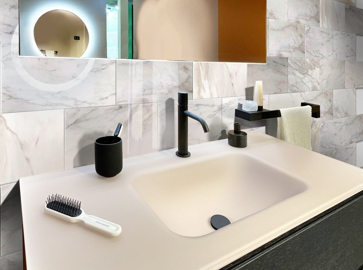 Apollo Tile (Sample) Floor and Wall Tile White and Beige 4-in x 4-in Polished Marble Subway Floor and Wall Tile
