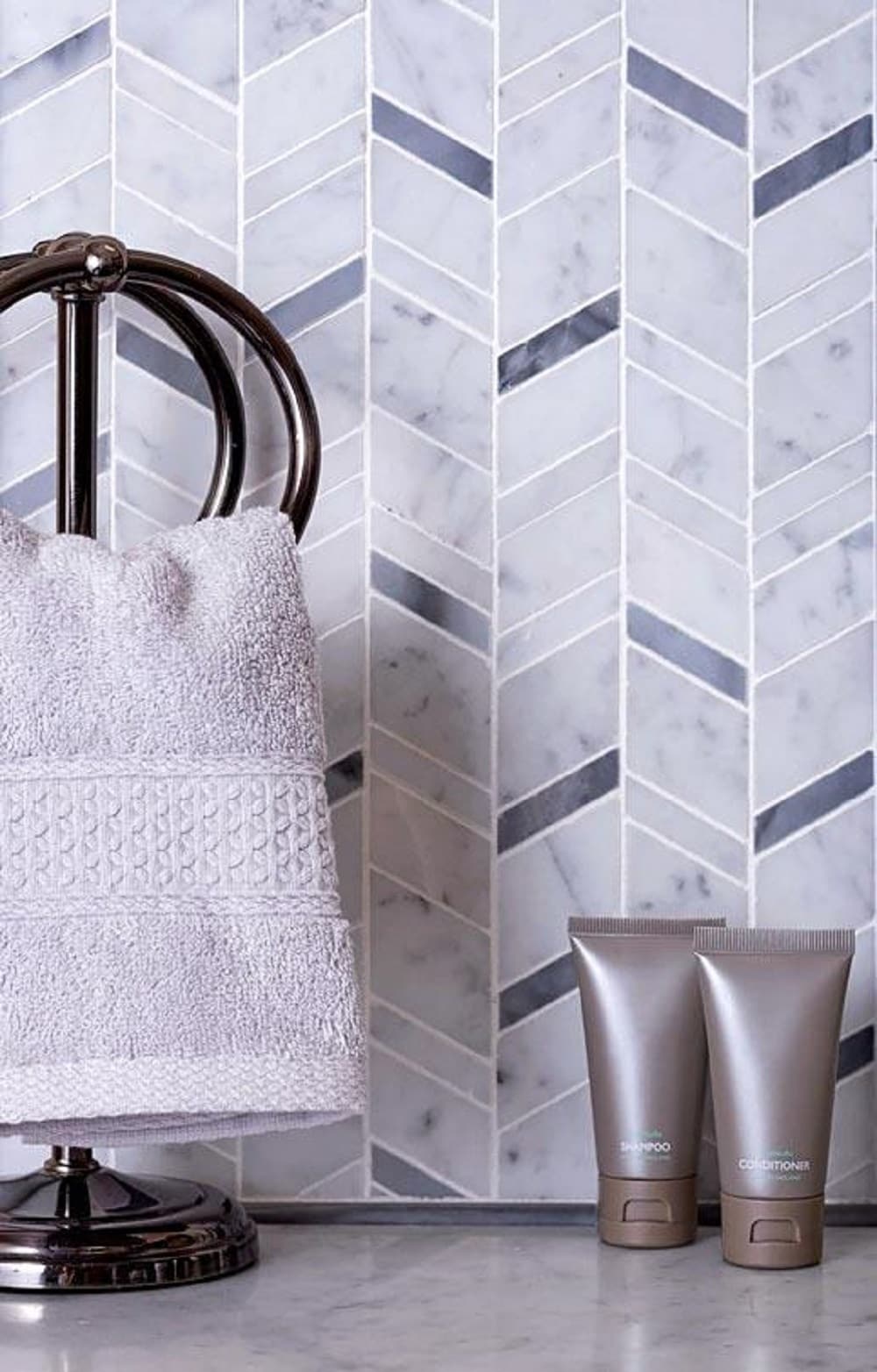 Apollo Tile (Sample) Floor and Wall Tile Gray and White 4-in x 4-in Polished Marble Herringbone Patterned Floor and Wall Tile