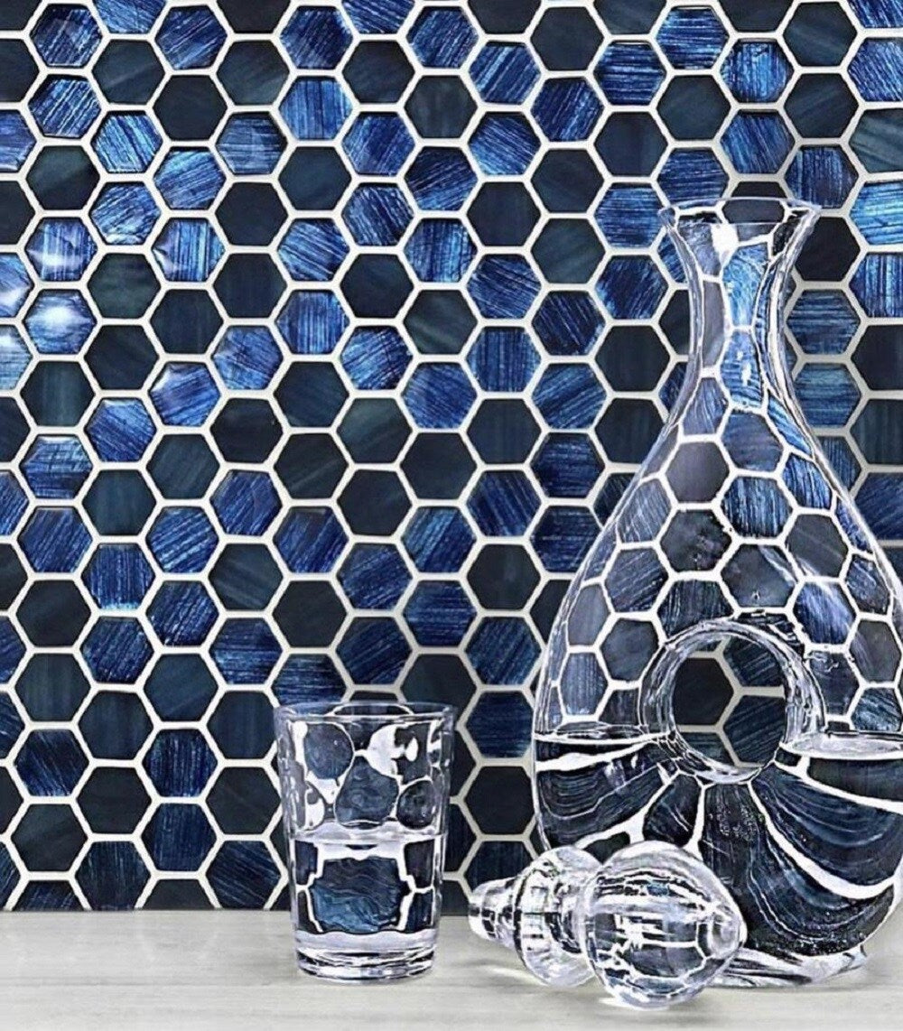 Apollo Tile Nirvana Blue 12-in x 12-in Multi-finish Glass Hexagon Patterned Floor and Wall Tile (4.43-sq. ft/ Carton)