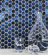 Apollo Tile Nirvana Blue 12-in x 12-in Multi-finish Glass Hexagon Patterned Floor and Wall Tile (4.43-sq. ft/ Carton)
