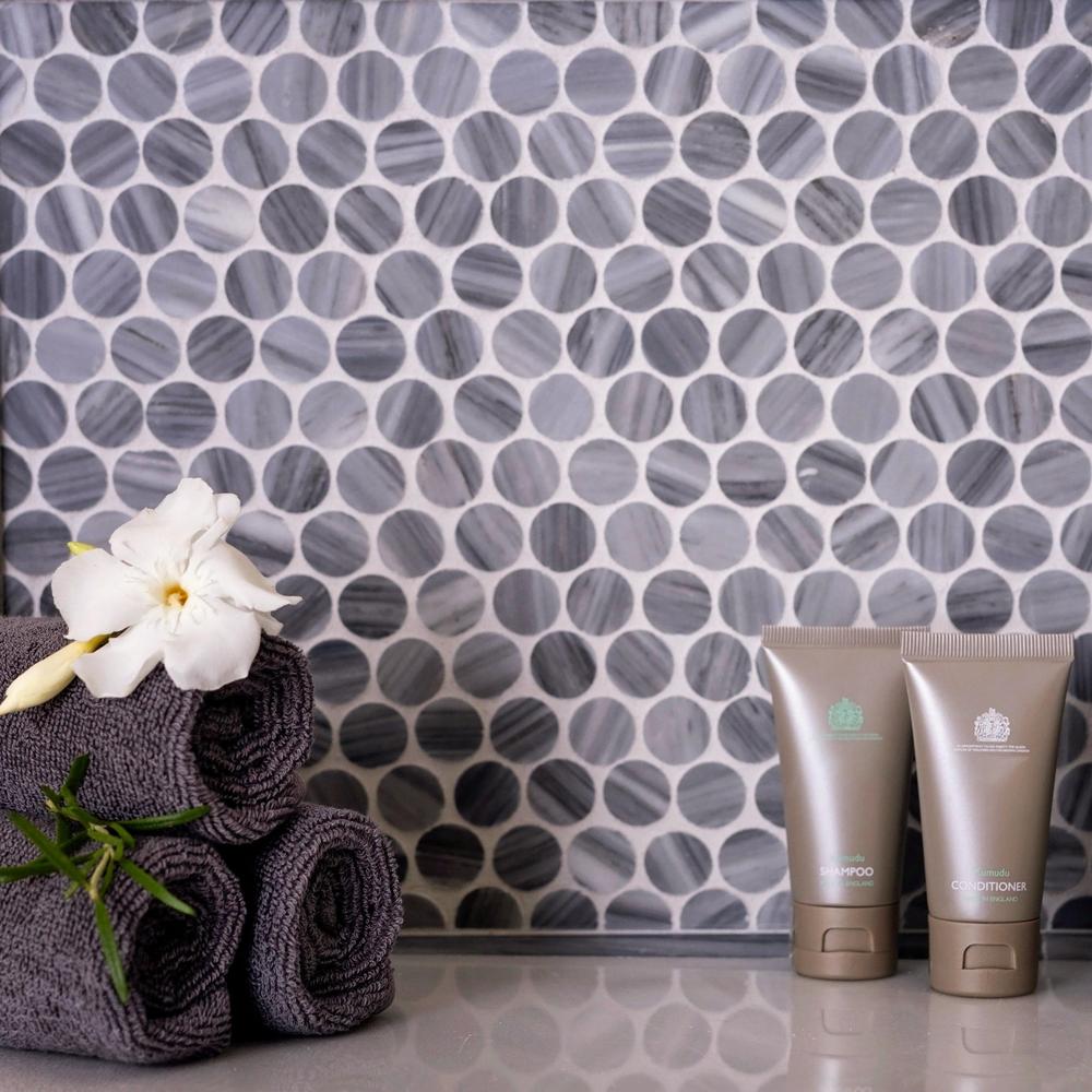 Apollo Tile (Sample) Floor and Wall Tile Gray 4-in x 4-in Polished Marble Penny Round Patterned Floor and Wall Tile
