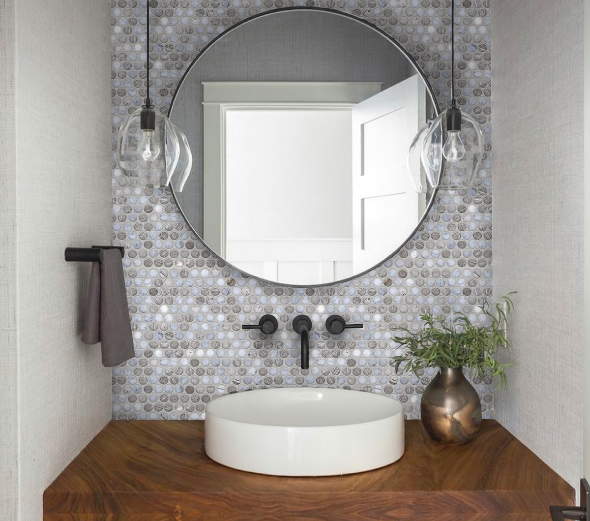 Apollo Tile (Sample) Floor and Wall Tile Gray and White 4-in x 4-in Polished Marble Penny Round Patterned Floor and Wall Tile
