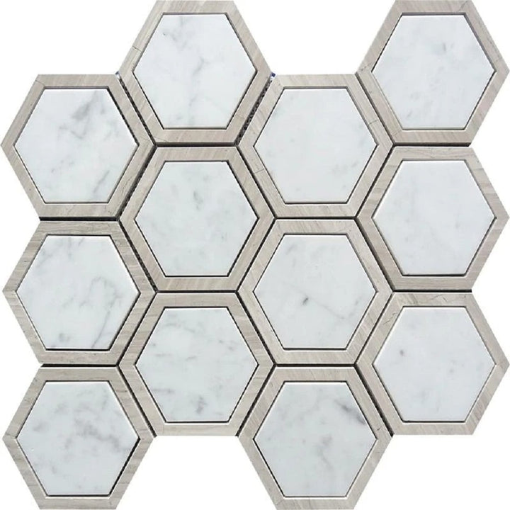Apollo Tile (Sample) Floor and Wall Tile Wooden Gray and White 4-in x 4-in Polished Marble Honeycomb Patterned Floor and Wall Tile