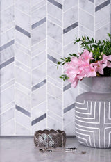 Apollo Tile (Sample) Floor and Wall Tile Gray and White 4-in x 4-in Polished Marble Herringbone Patterned Floor and Wall Tile