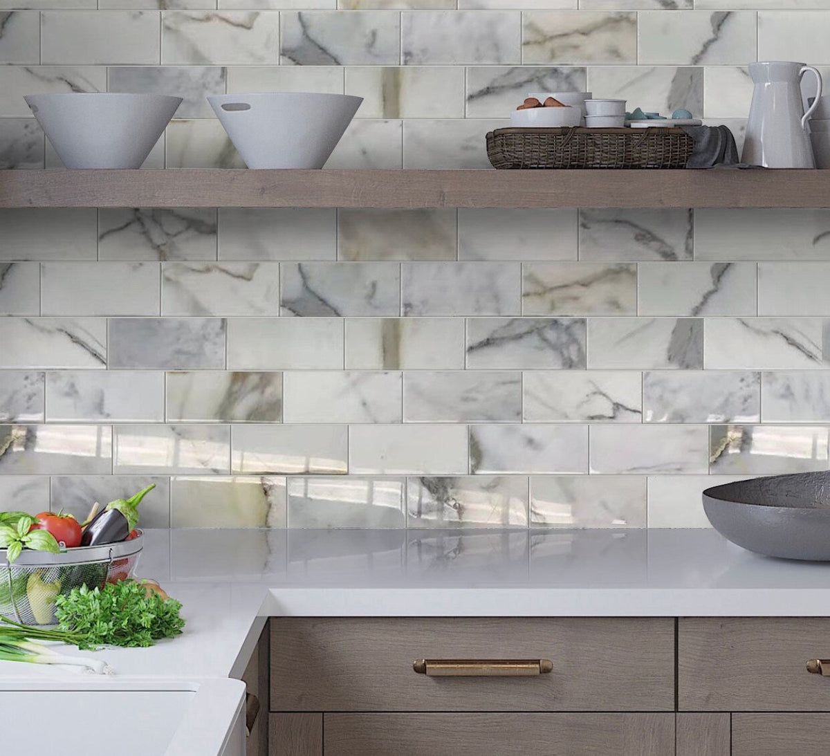 Apollo Tile (Sample) Floor and Wall Tile White 3-in x 6-in Polished Marble Subway Floor and Wall Tile