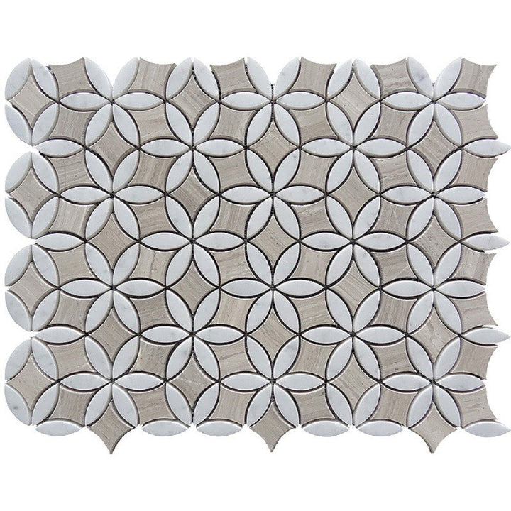 Apollo Tile (Sample) Floor and Wall Tile White and Beige 4-in x 4-in Polished Marble Pinwheel Patterned Floor and Wall Tile