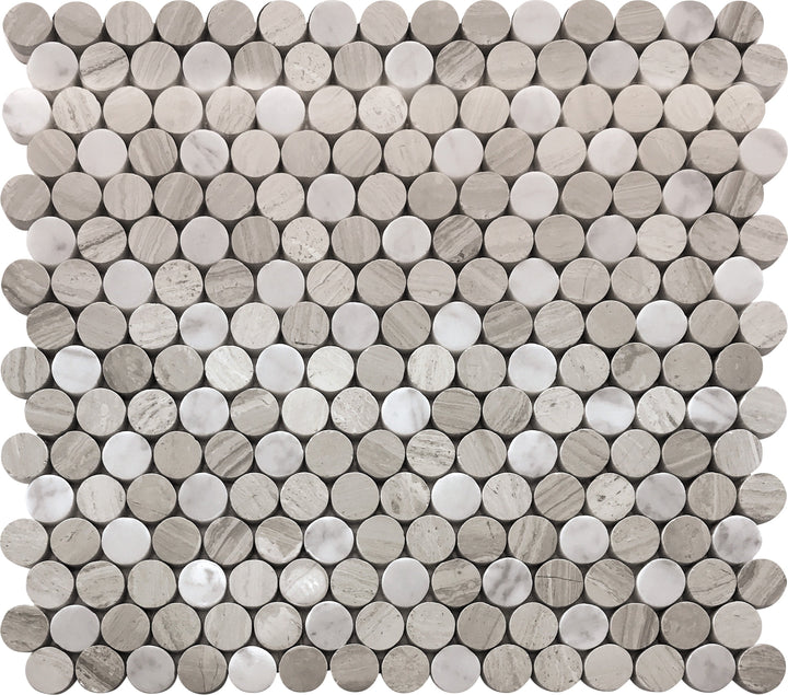 Apollo Tile (Sample) Floor and Wall Tile Gray and White 4-in x 4-in Polished Marble Penny Round Patterned Floor and Wall Tile