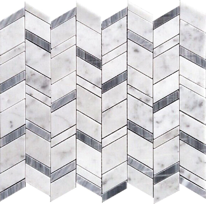 Apollo Tile (Sample) Floor and Wall Tile Gray and White 4-in x 4-in Polished Marble Herringbone Patterned Floor and Wall Tile