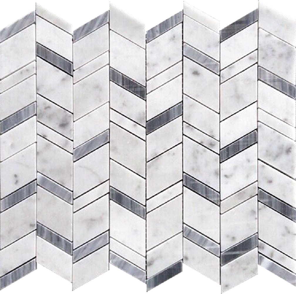 Apollo Tile (Sample) Floor and Wall Tile Gray and White 4-in x 4-in Polished Marble Herringbone Patterned Floor and Wall Tile