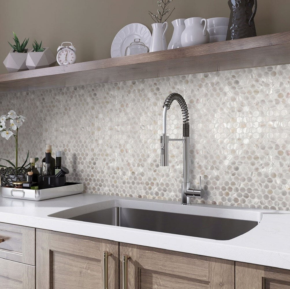 Apollo Tile (Sample) Wall White Natural Shell 4-in x 4-in Polished Marble Penny Round Patterned Wall Tile