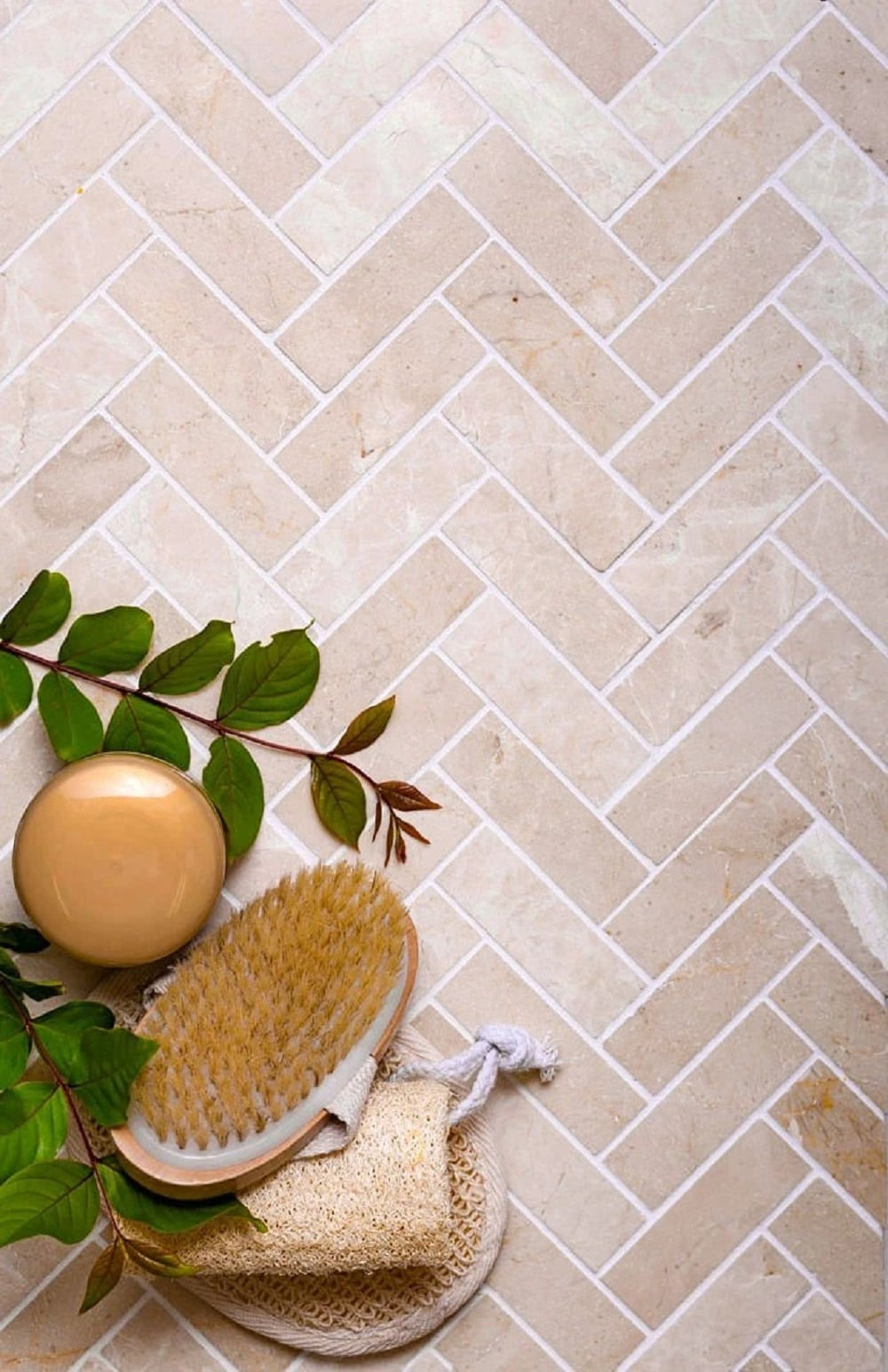 Apollo Tile Naples Beige 12-in x 13-in Polished Natural Stone Marble/Limestone Herringbone Patterned Floor and Wall Tile (5.28-sq. ft/ Carton)