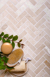 Apollo Tile Naples Beige 12-in x 13-in Polished Natural Stone Marble/Limestone Herringbone Patterned Floor and Wall Tile (5.28-sq. ft/ Carton)