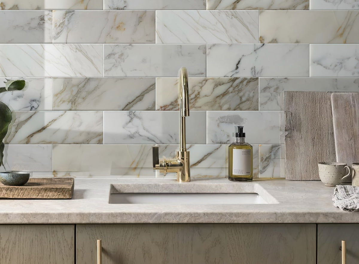 Apollo Tile (Sample) Floor and Wall Tile White 4-in x 4-in Polished Marble Subway Floor and Wall Tile