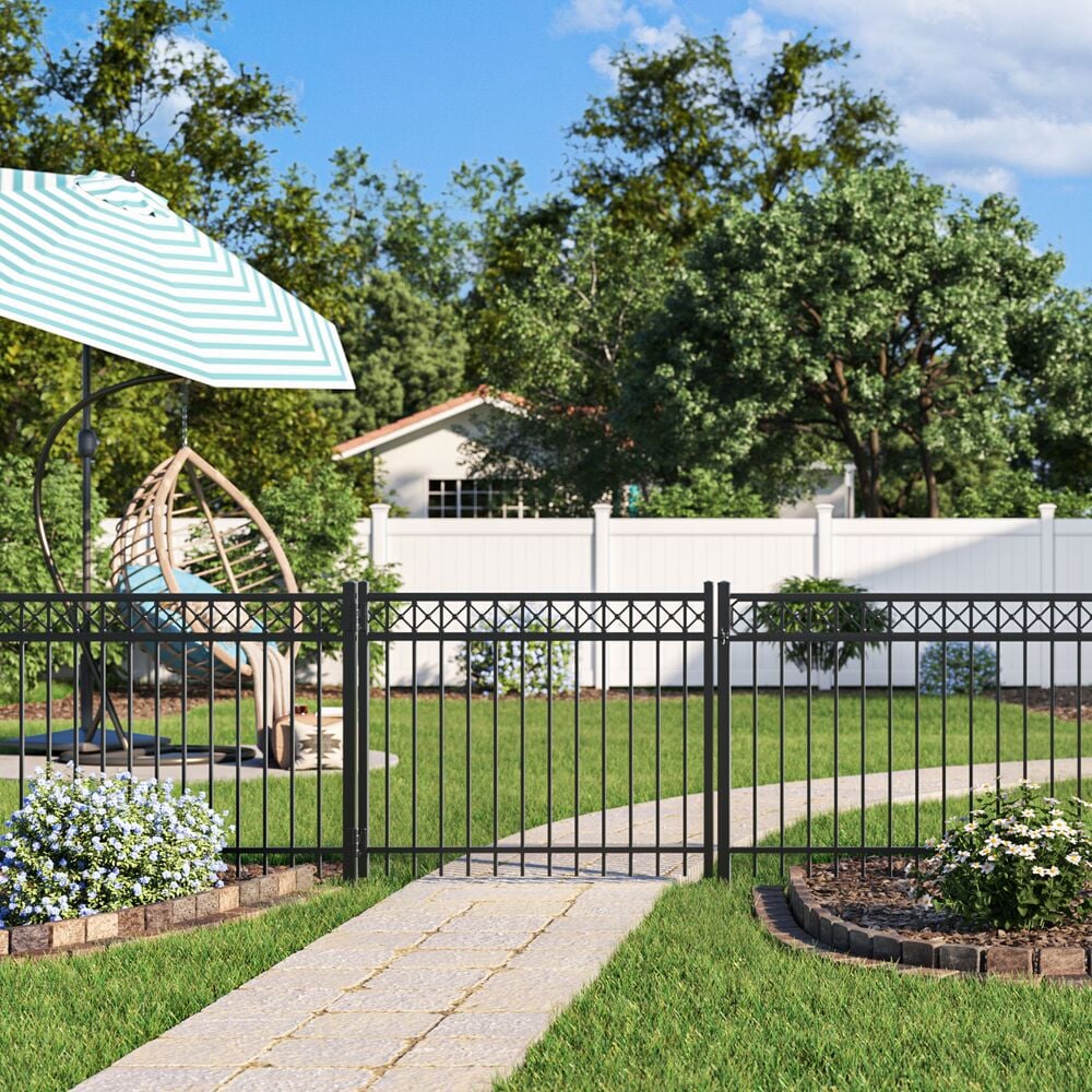 Freedom Concord/New Haven 6-ft H x 2-in W Black Aluminum Spaced Picket Flat-top Decorative Gate Fence Post