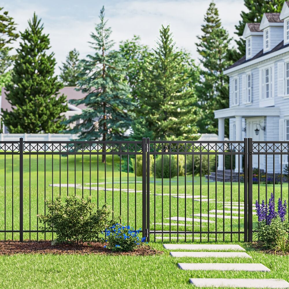 Freedom Concord/New Haven 7-ft H x 2-in W Black Aluminum Spaced Picket Flat-top Decorative Gate Fence Post